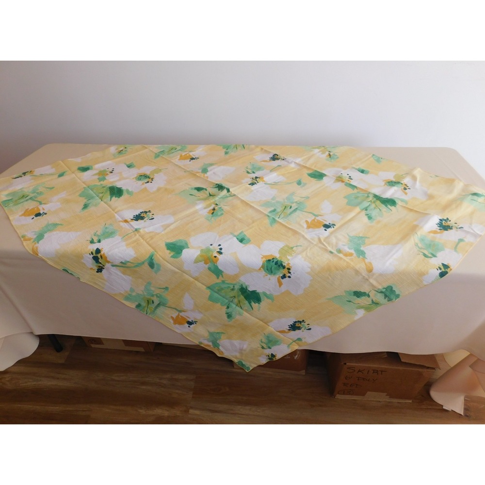 48" Square Yellow Floral Tablecloth Overlay